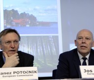 Janez Potočnik, and Jos Delbeke at launch of the EU Strategy on Adaptation to Climate Change