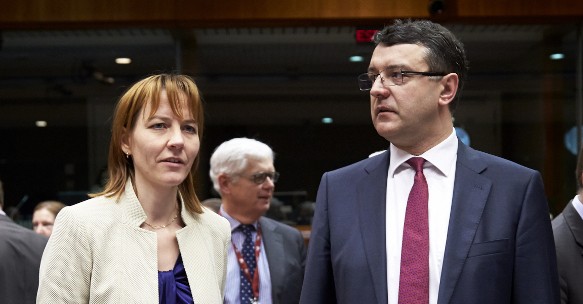 Ilze Juhansone, Latvia Permanent Representative to the EU, and Janis Reirs, Latvian Finance Minister
